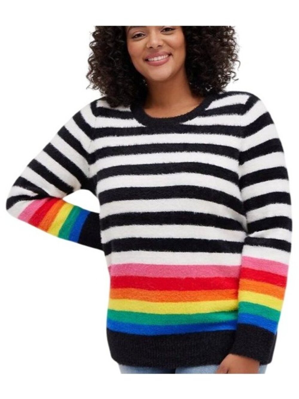 Torrid Rainbow Striped Fuzzy Sweater Women's 3 Cozy Soft Knit Pullover